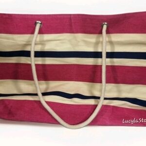 BRAND NEW DSW Exclusive Striped Beach Tote Bag Pink Navy Cream Large NWT